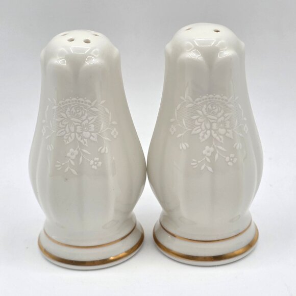 Noritake Chandon Design Pattern 7306 Gold Trim Salt Pepper Shakers Retired - Picture 3 of 8